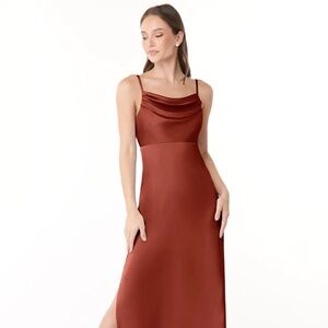 Azazie Esmee Stretch Satin Dress Dress Color: Terracotta size 8